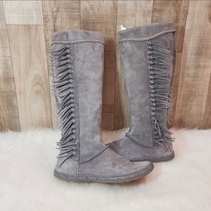 NEW UGG Mammoth Fringe Boots Sz 6/37 Suede Gray